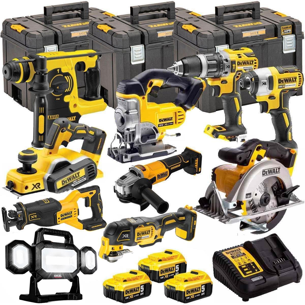 18V Cordless 10-Piece Power Tool Kit with 3 x 5.0Ah Batteries & Charger incl. 125mm Angle Grinder