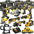 18V Cordless 10-Piece Power Tool Kit with 3 x 5.0Ah Batteries & Charger incl. 125mm Angle Grinder & LED Work Light