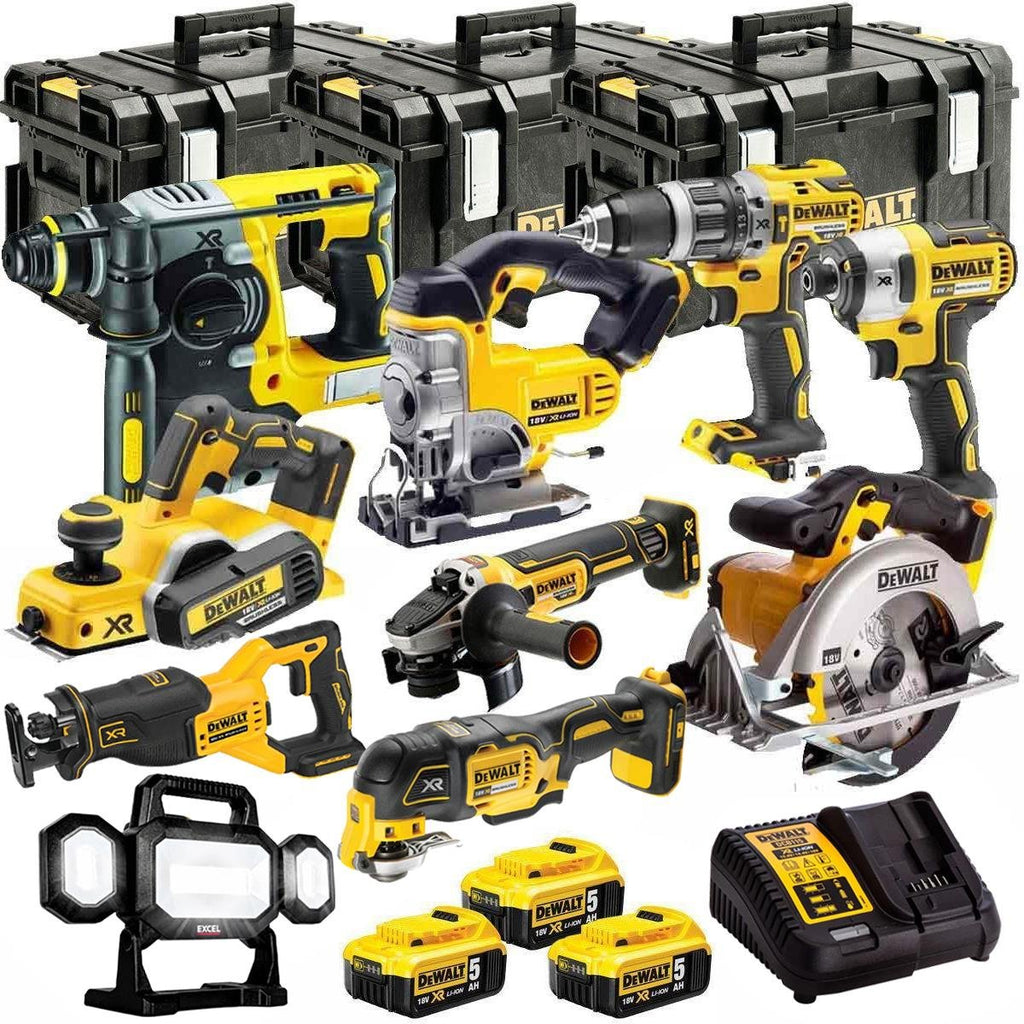 18V Cordless 10-Piece Power Tool Kit with 3 x 5.0Ah Batteries & Charger incl. Handheld LED Light