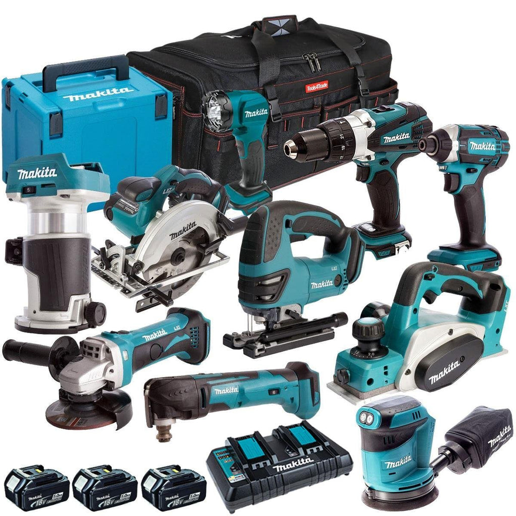 18V Cordless 10-Piece Power Tool Kit with 3 x 5.0Ah Batteries & Charger (Set G)