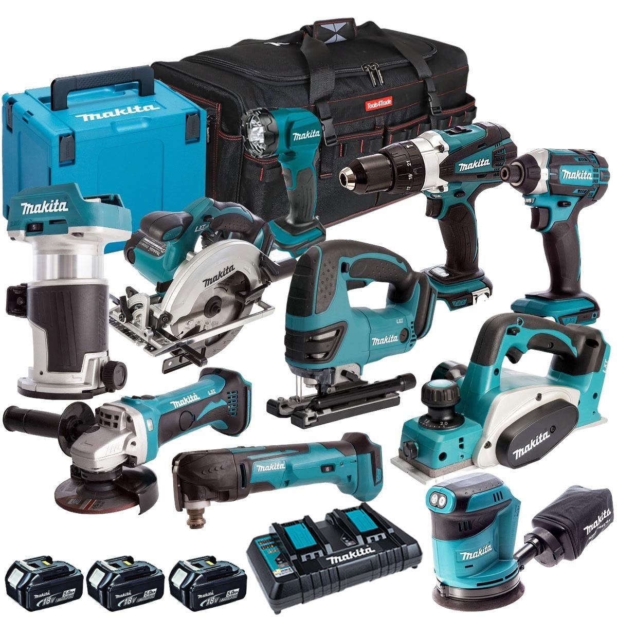 18V Cordless 10-Piece Power Tool Kit with 3 x 5.0Ah Batteries & Charger (Set G)
