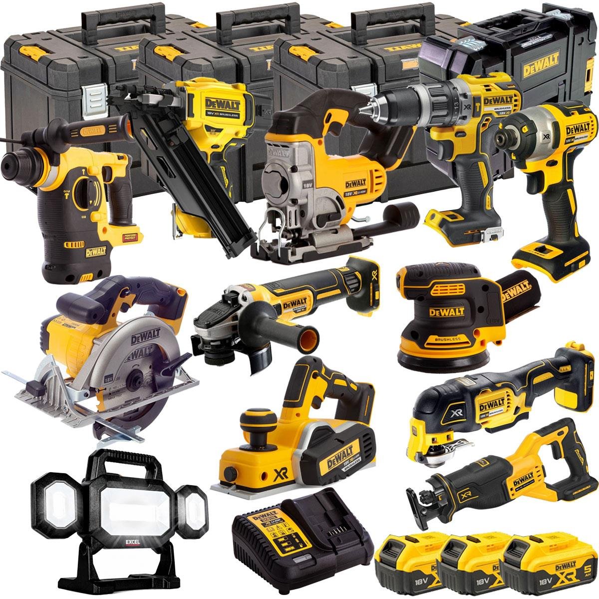 18V Cordless 12-Piece Power Tool Kit with 3 x 5.0Ah Batteries & Charger incl. Framing Nailer & Rotary Hammer Drill