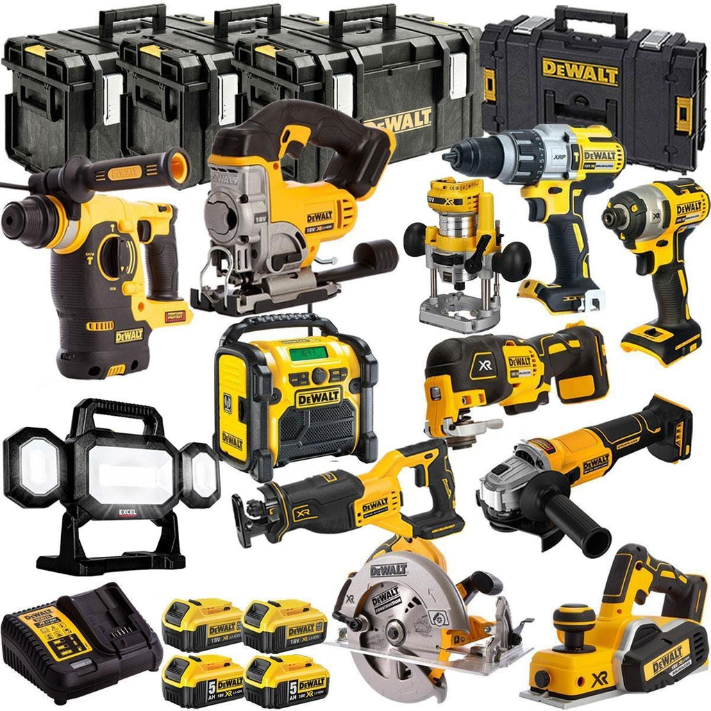 18V Cordless 12-Piece Power Tool Kit with 4 x Batteries & Charger incl. Jobsite Radio