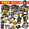 18V Cordless 13-Piece Power Tool Kit with 3 x 5.0Ah Batteries & Charger, Accessory Set incl. 240V LED Work Light