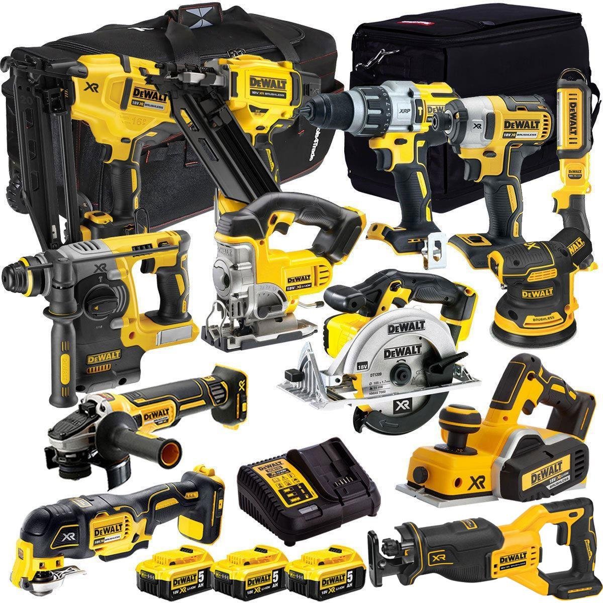 18V Cordless 13-Piece Power Tool Kit with 3 x 5.0Ah Batteries & Charger incl. Orbital Sander