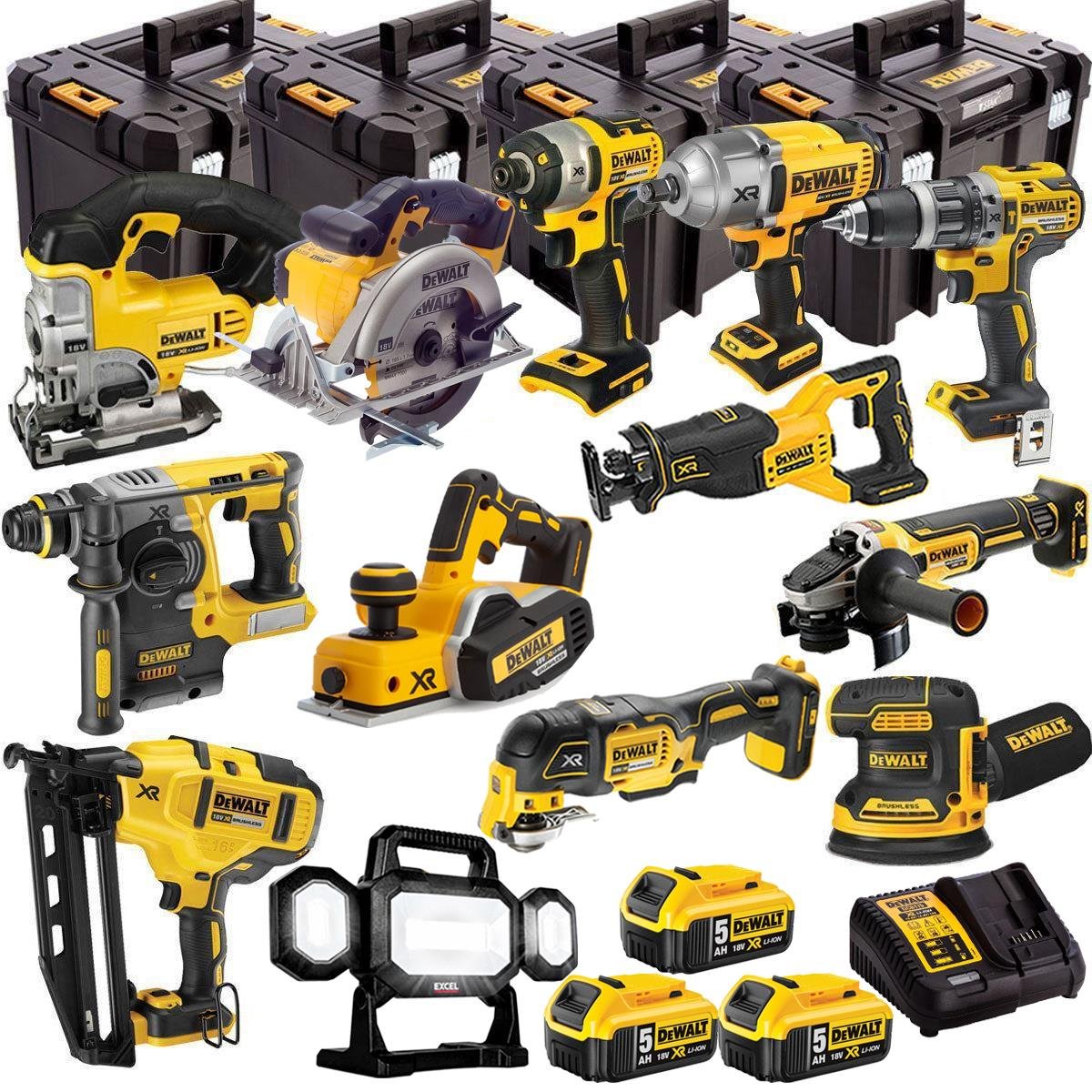 18V Cordless 13-Piece Power Tool Kit with 3 x 5.0Ah Batteries & Charger incl. Oscillating Multi-Tool