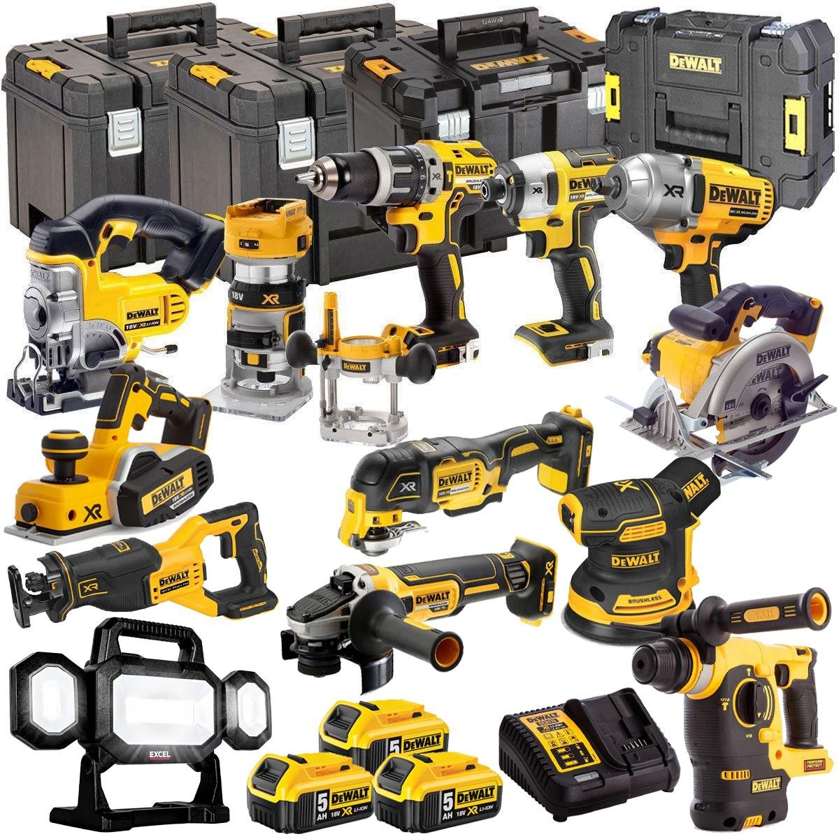 18V Cordless 13-Piece Power Tool Kit with 3 x 5.0Ah Batteries & Charger incl. Sander