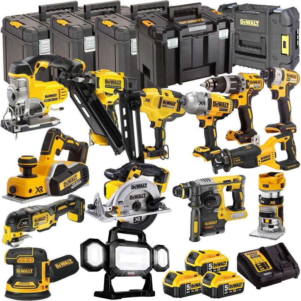 18V Cordless 14-Piece Power Tool Kit with 3 x 5.0Ah Batteries & Charger incl. Framing Nailer