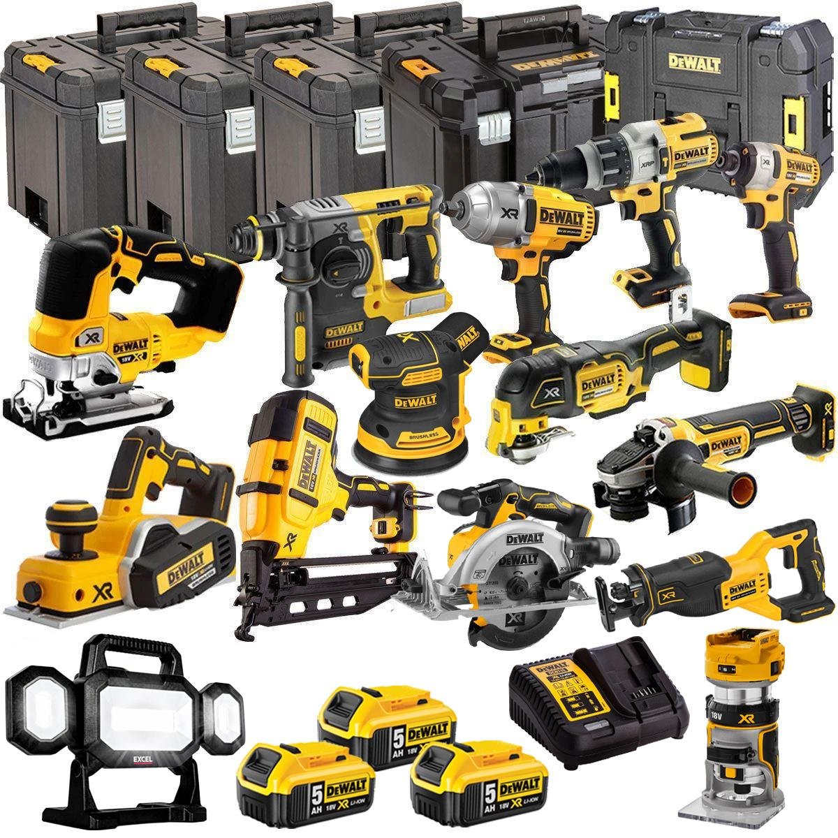18V Cordless 14-Piece Power Tool Kit with 3 x 5.0Ah Batteries & Charger incl. Nailer
