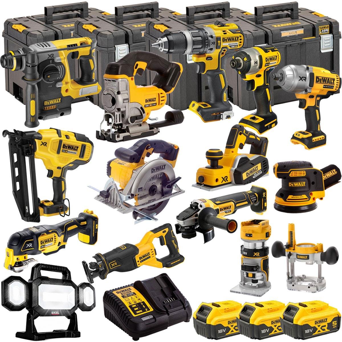 18V Cordless 14-Piece Power Tool Kit with 3 x 5.0Ah Batteries & Charger incl. Random Orbital Sander