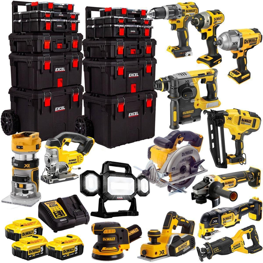 18V Cordless 14-Piece Power Tool Kit with 3 x 5.0Ah Batteries & Charger, Trolley Toolbox