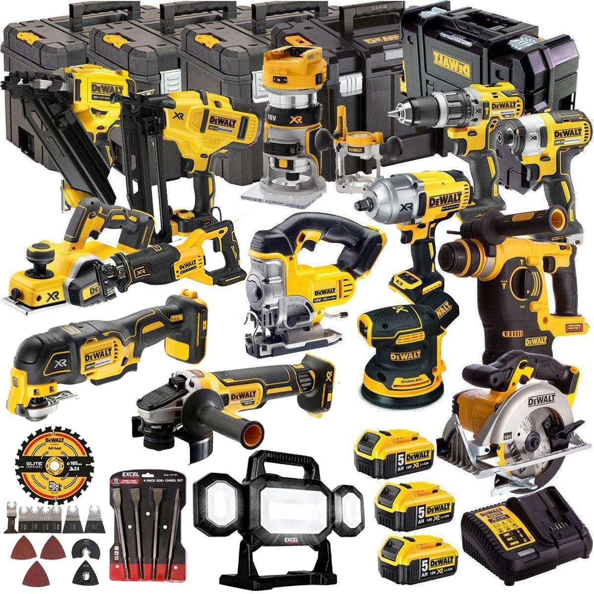 18V Cordless 15-Piece Power Tool Kit with 3 x 5.0Ah Batteries & Charger, Accessory Set