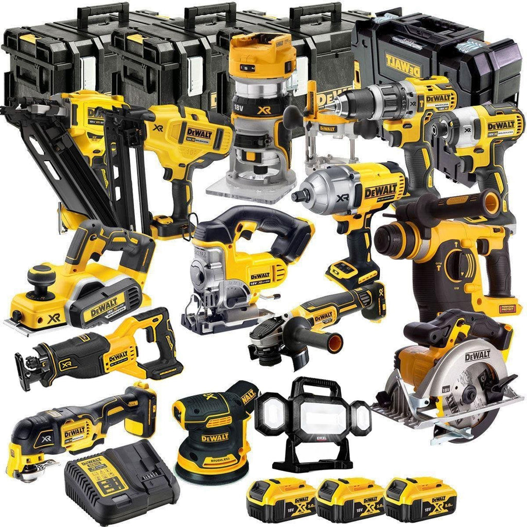 18V Cordless 15-Piece Power Tool Kit with 3 x 5.0Ah Batteries & Charger incl. Grinder