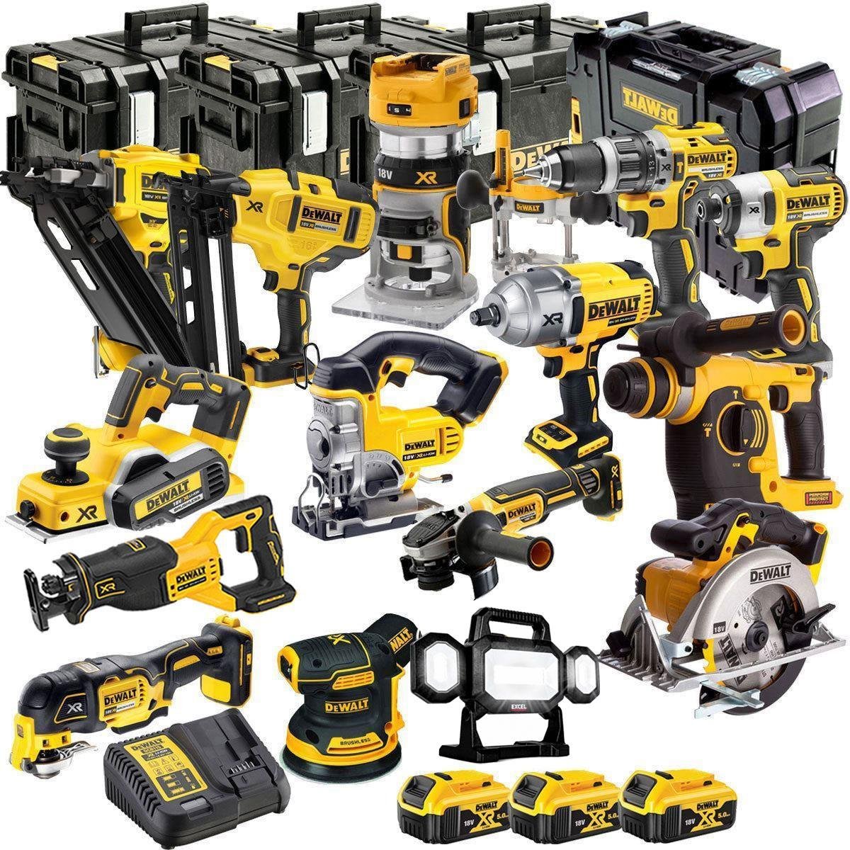 18V Cordless 15-Piece Power Tool Kit with 3 x 5.0Ah Batteries & Charger incl. Grinder