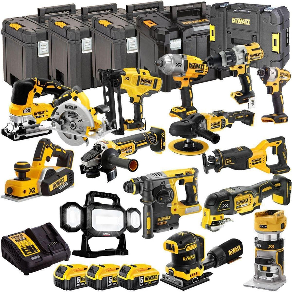 18V Cordless 15-Piece Power Tool Kit with 3 x 5.0Ah Batteries & Charger incl. Rotary Hammer Drill