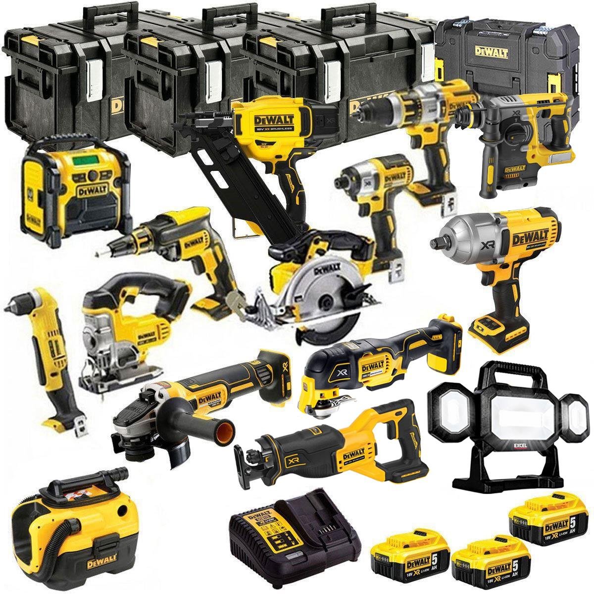 18V Cordless 15-Piece Power Tool Kit with 3 x 5.0Ah Batteries & Charger incl. SDS Hammer Drill