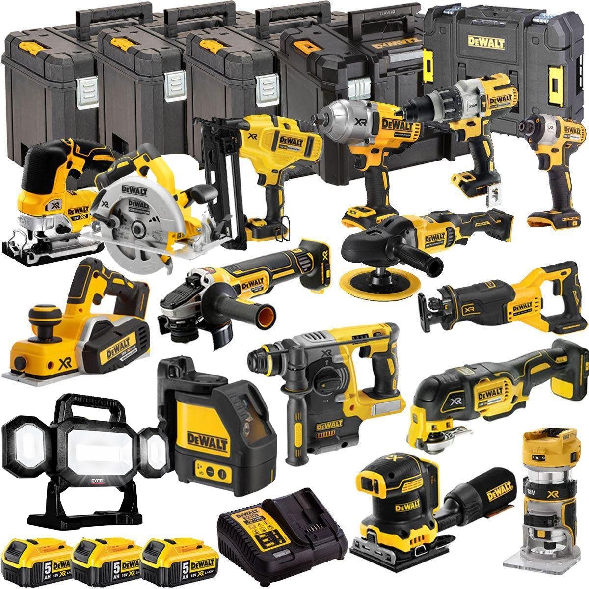 18V Cordless 16-Piece Power Tool Kit with 3 x 5.0Ah Batteries & Charger