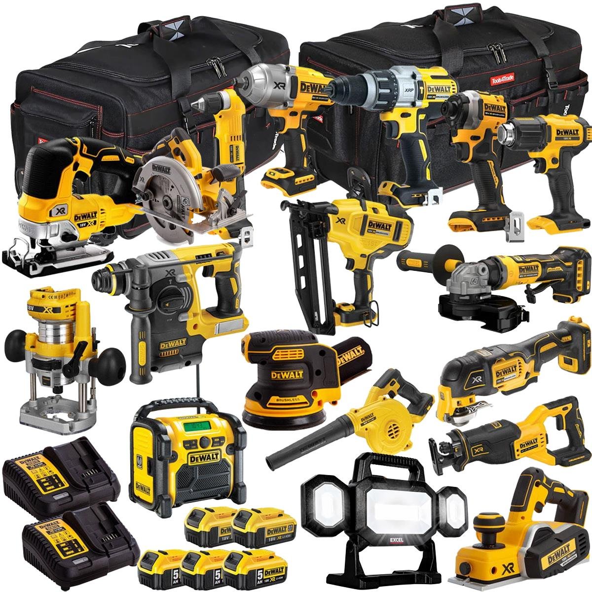 18V Cordless 18-Piece Power Tool Kit with 5 x Batteries & Charger incl. Random Orbital Sander