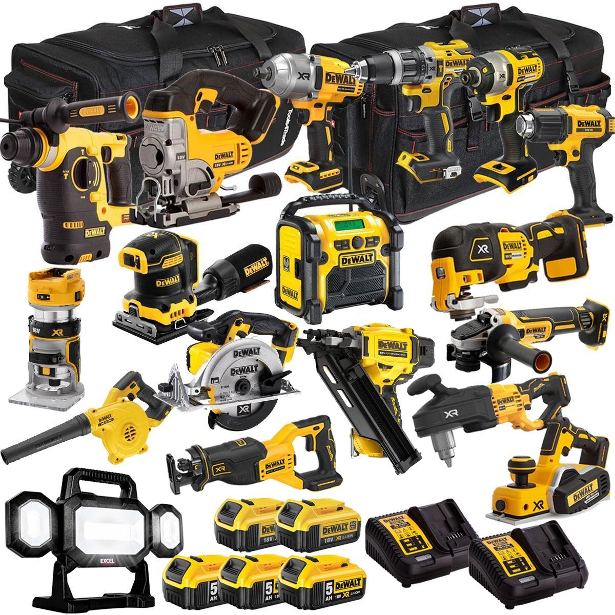 18V Cordless 18-Piece Power Tool Kit with 5 x Batteries & Charger (Set D)