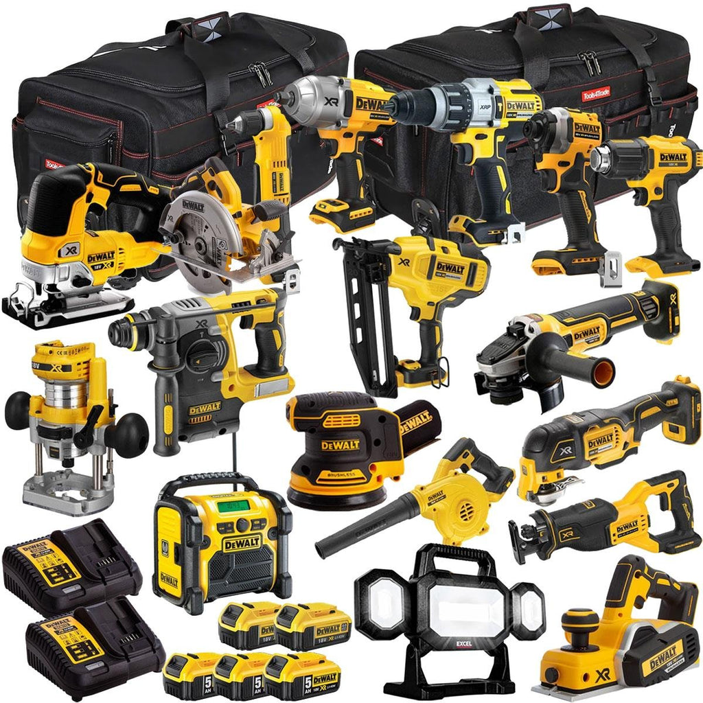 18V Cordless 18-Piece Power Tool Kit with 5 x Batteries & Charger (Set G)