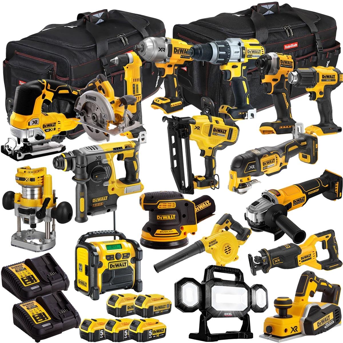 18V Cordless 18-Piece Power Tool Kit with 5 x Batteries & Charger (Set H)