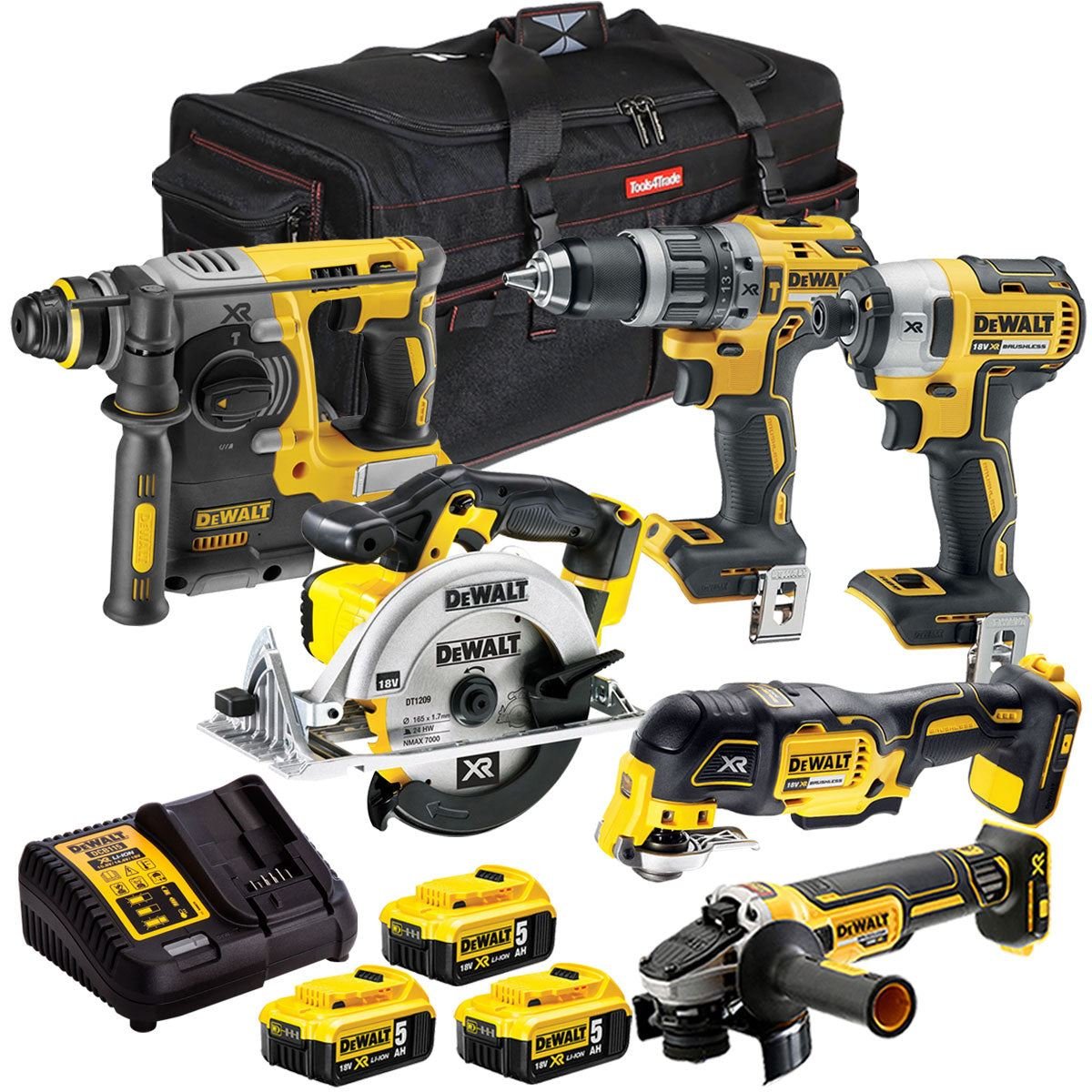 18V Cordless 6-Piece Power Tool Kit with 3 x 5.0Ah Batteries & Charger