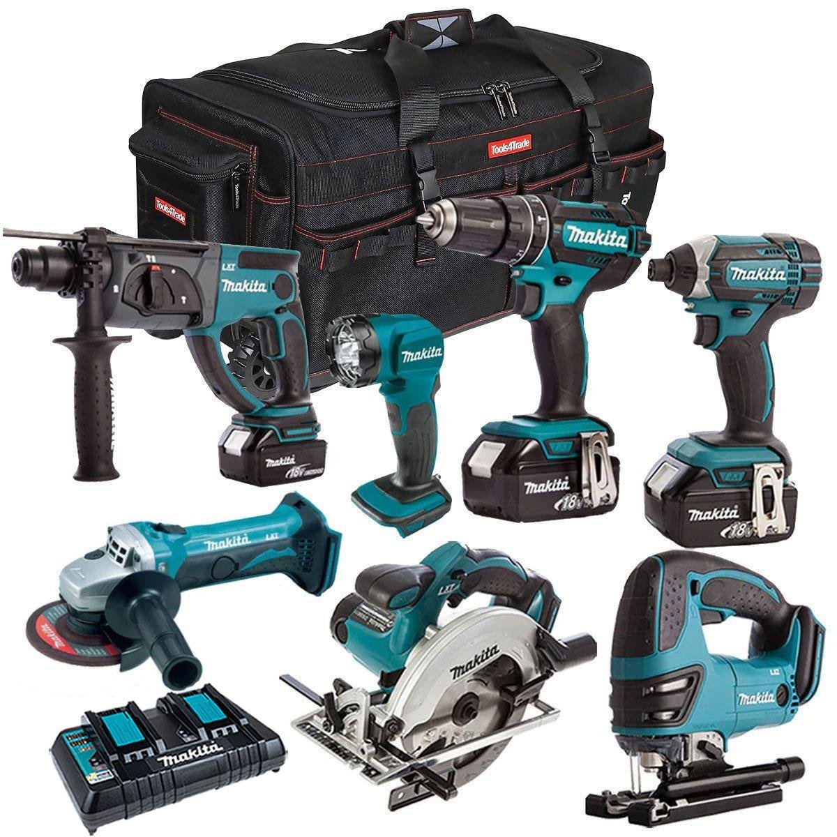 18V Cordless 7-Piece Power Tool Kit with 3 x 5.0Ah Batteries & Charger