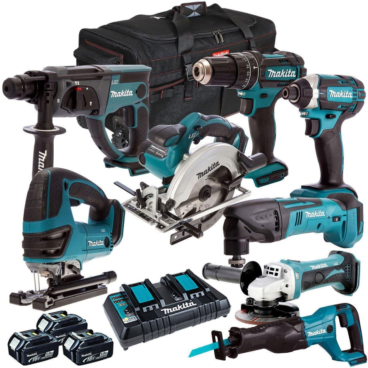 18V Cordless 8-Piece Power Tool Kit with 3 x 5.0Ah Batteries & Charger