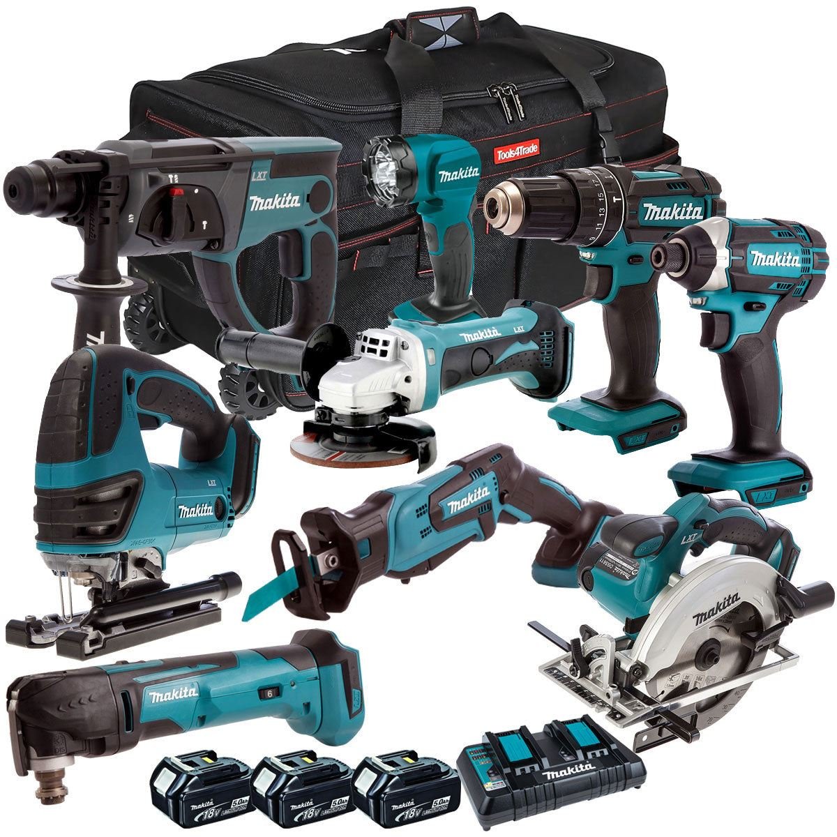 18V Cordless 9-Piece Power Tool Kit with 3 x 5.0Ah Batteries & Charger (Set A)