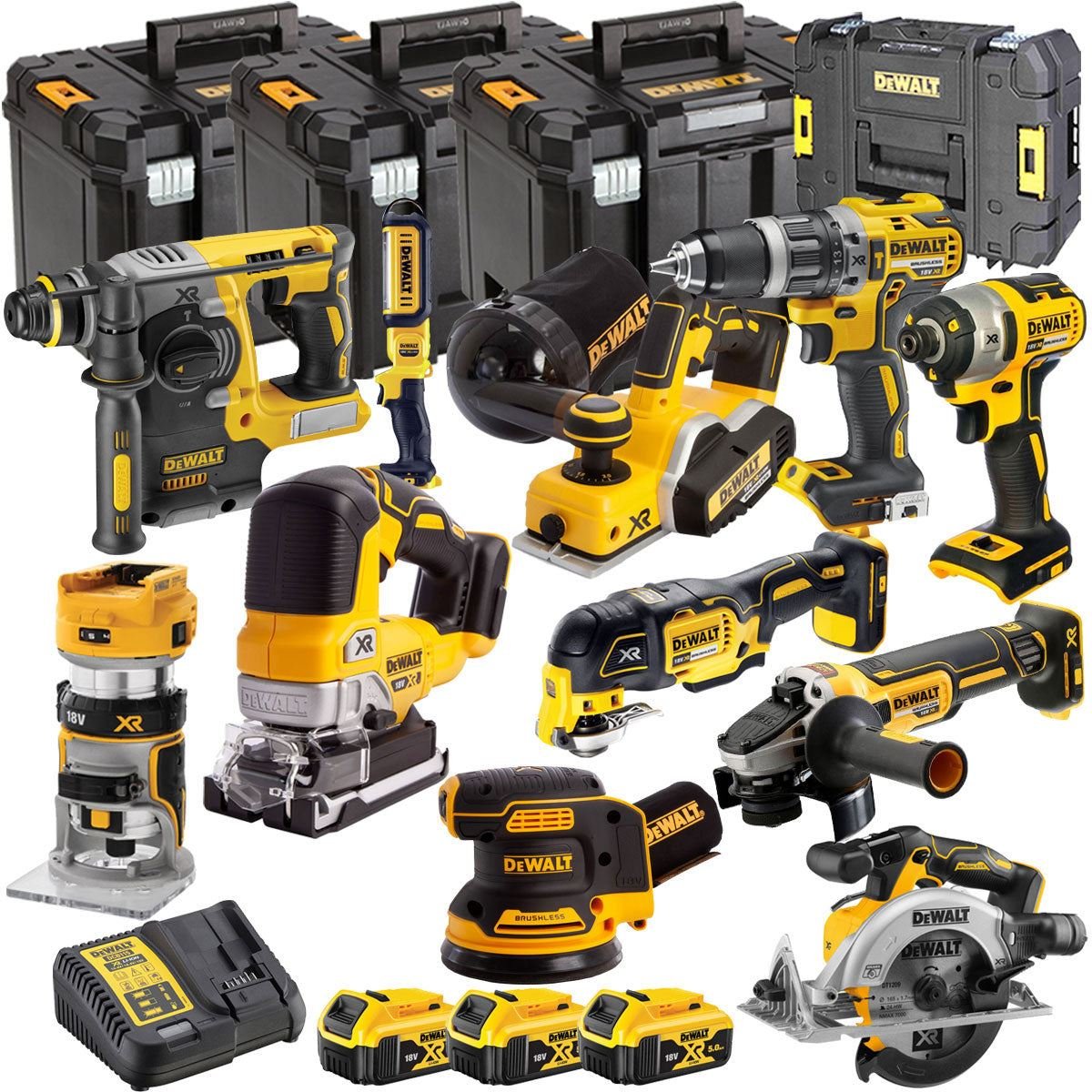 18V Cordless Brushless 11-Piece Power Tool Kit with 3 x 5.0Ah Batteries & Charger