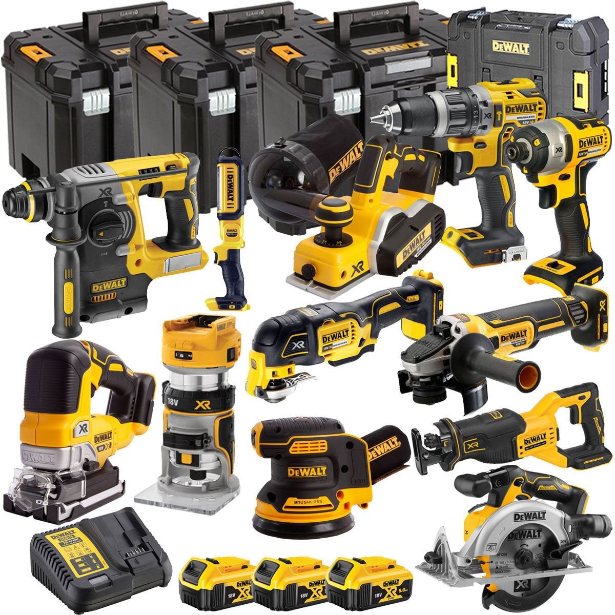 18V Cordless Brushless 12-Piece Power Tool Kit with 3 x 5.0Ah Batteries & Charger