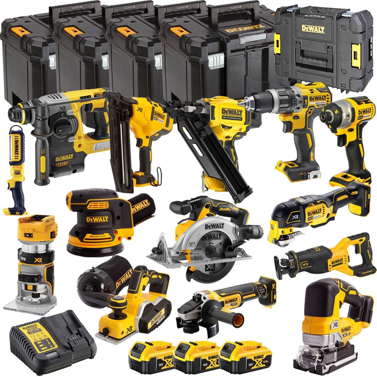 18V Cordless Brushless 14-Piece Power Tool Kit with 3 x 5.0Ah Batteries & Charger