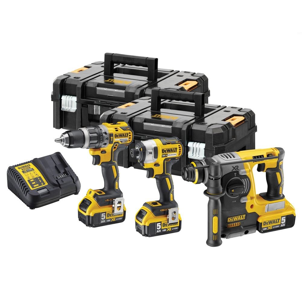 18V Cordless Brushless 3-Piece Power Tool Kit with 3 x 5.0Ah Batteries & Charger