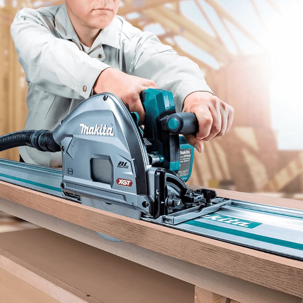 40V Brushless Plunge Saw with 2 x Guide Rail, Connector, Clamp Set & 1 x 4.0Ah Battery Charger (Set A)