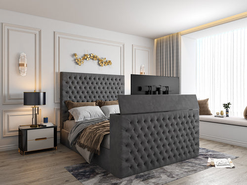 Colina Upholstered Soft Velvet Tv Bed Frame - King