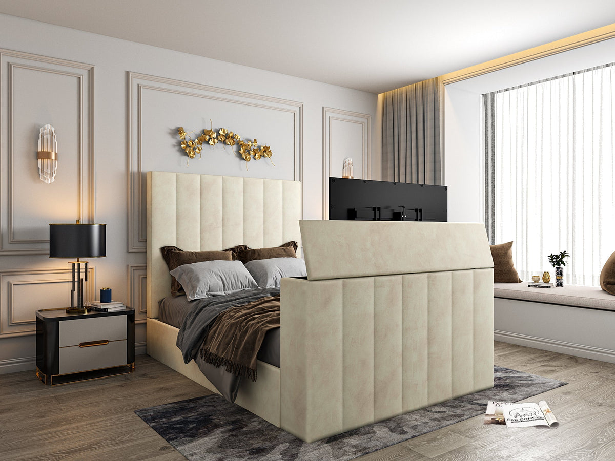 Greenport Upholstered Soft Velvet Line Tv Bespoke Bed Frame - King