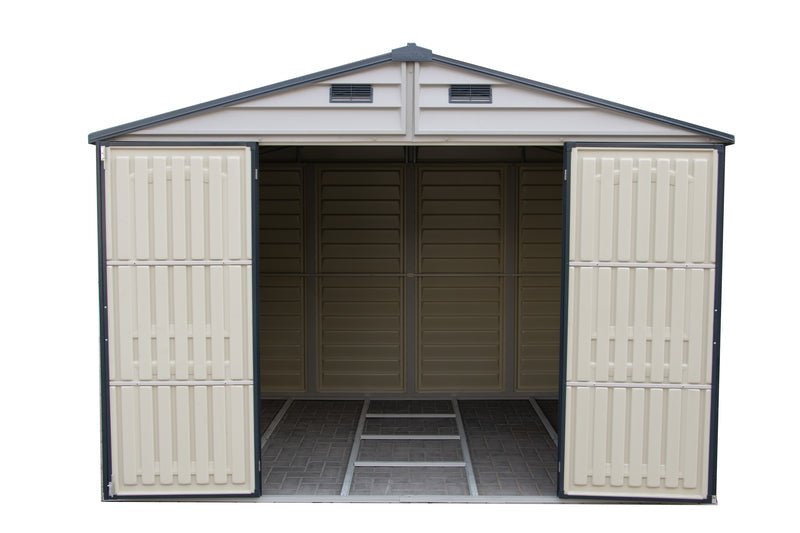 WoodSide Plus shed with doors open