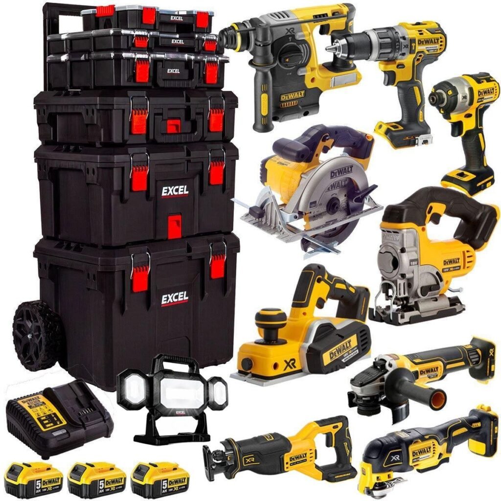 18V Cordless 10-Piece Power Tool Kit with 3 x 5.0Ah Batteries & Charger, Trolley Toolbox