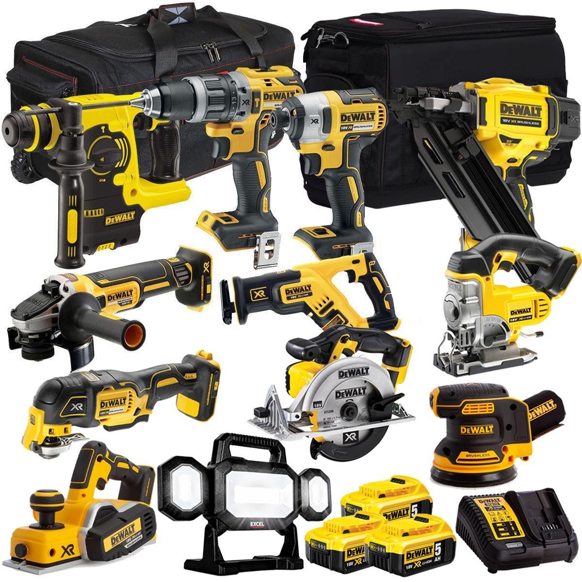 18V Cordless 12-Piece Power Tool Kit with 3 x 5.0Ah Batteries & Charger incl. Random Orbital Sander
