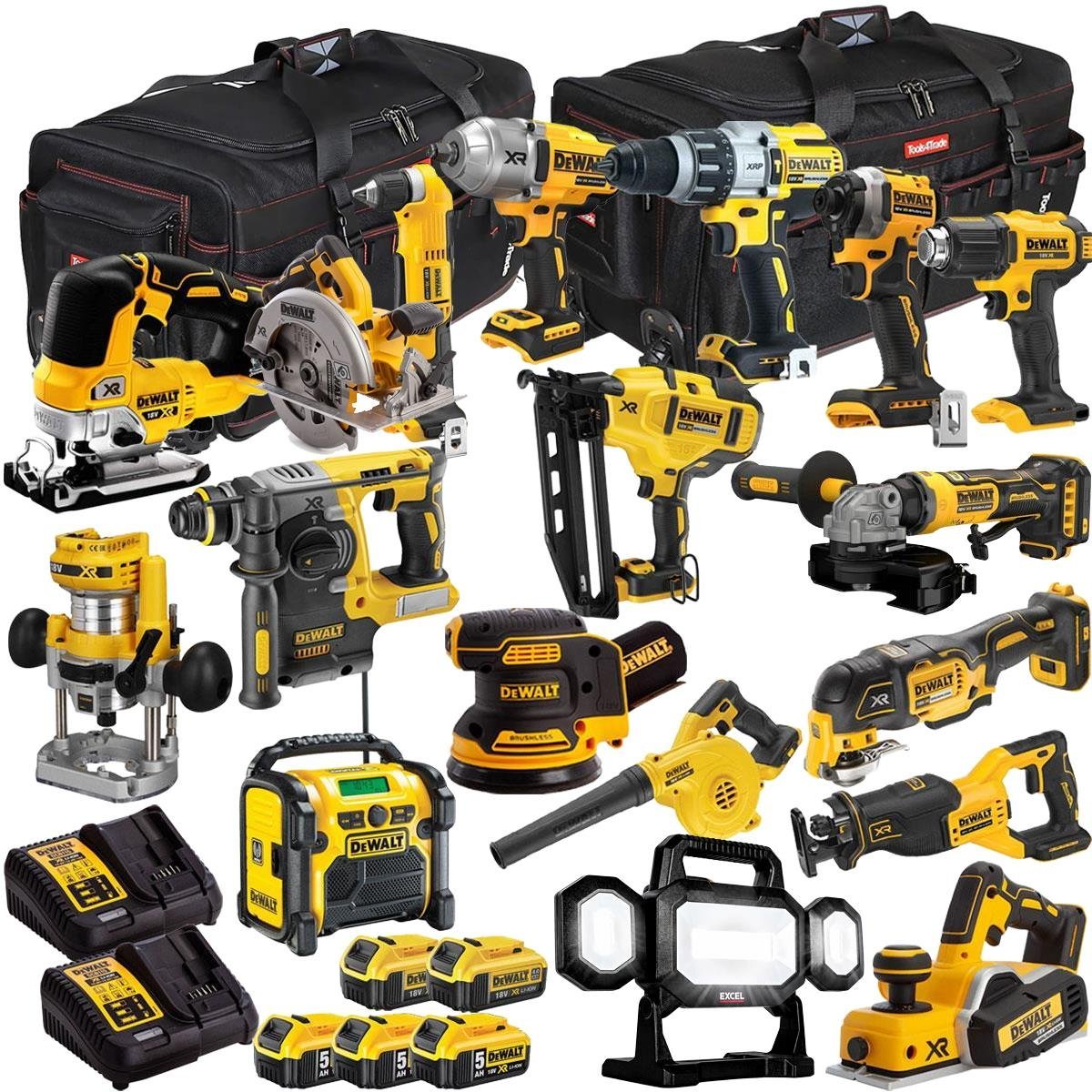 18V Cordless 18-Piece Power Tool Kit with 5 x Batteries & Charger incl. Random Orbital Sander