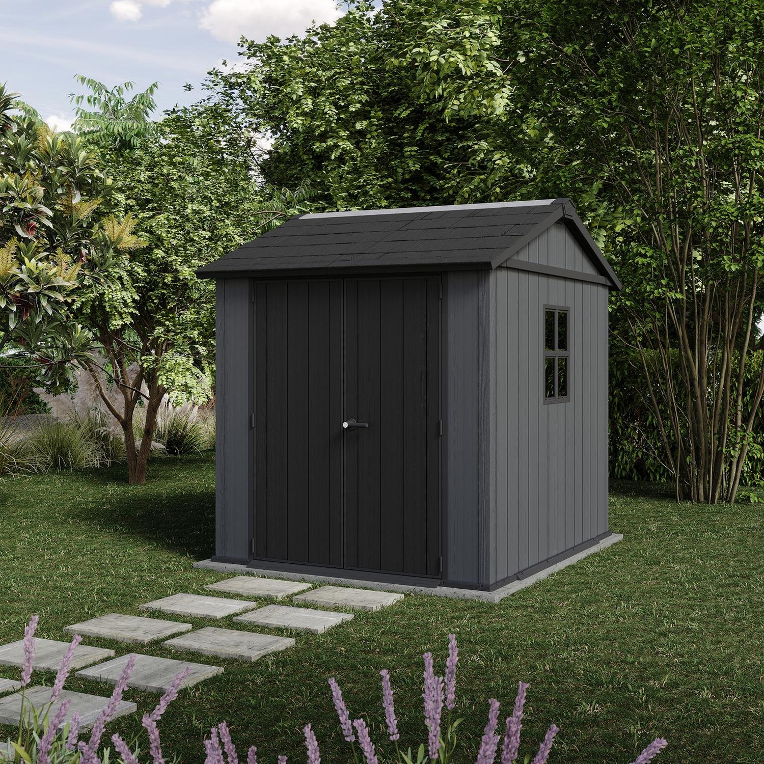 Keter Newton Plus Apex Plastic Shed 7.5 × 7 ft Grey