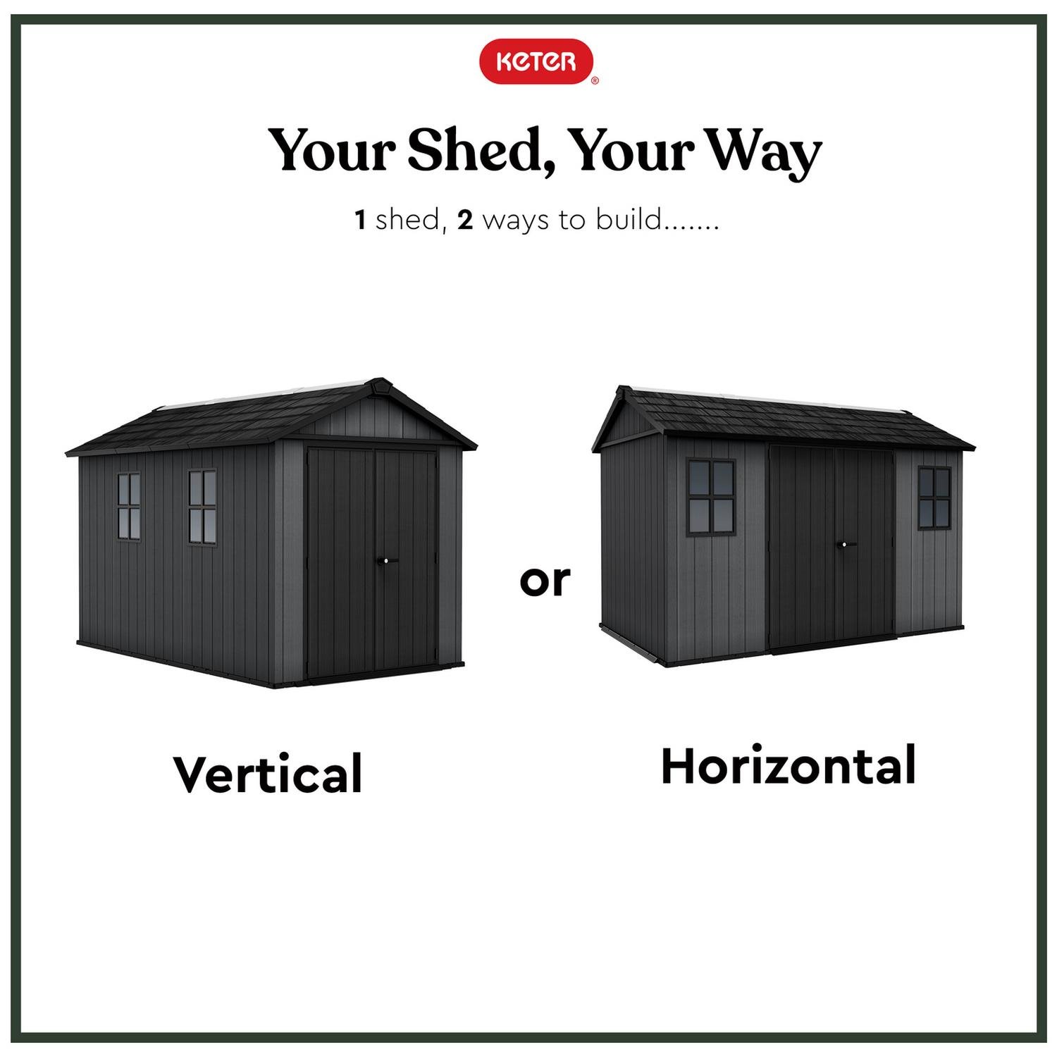 Keter Newton Plus 7.5 x 11 ft shed in a large garden