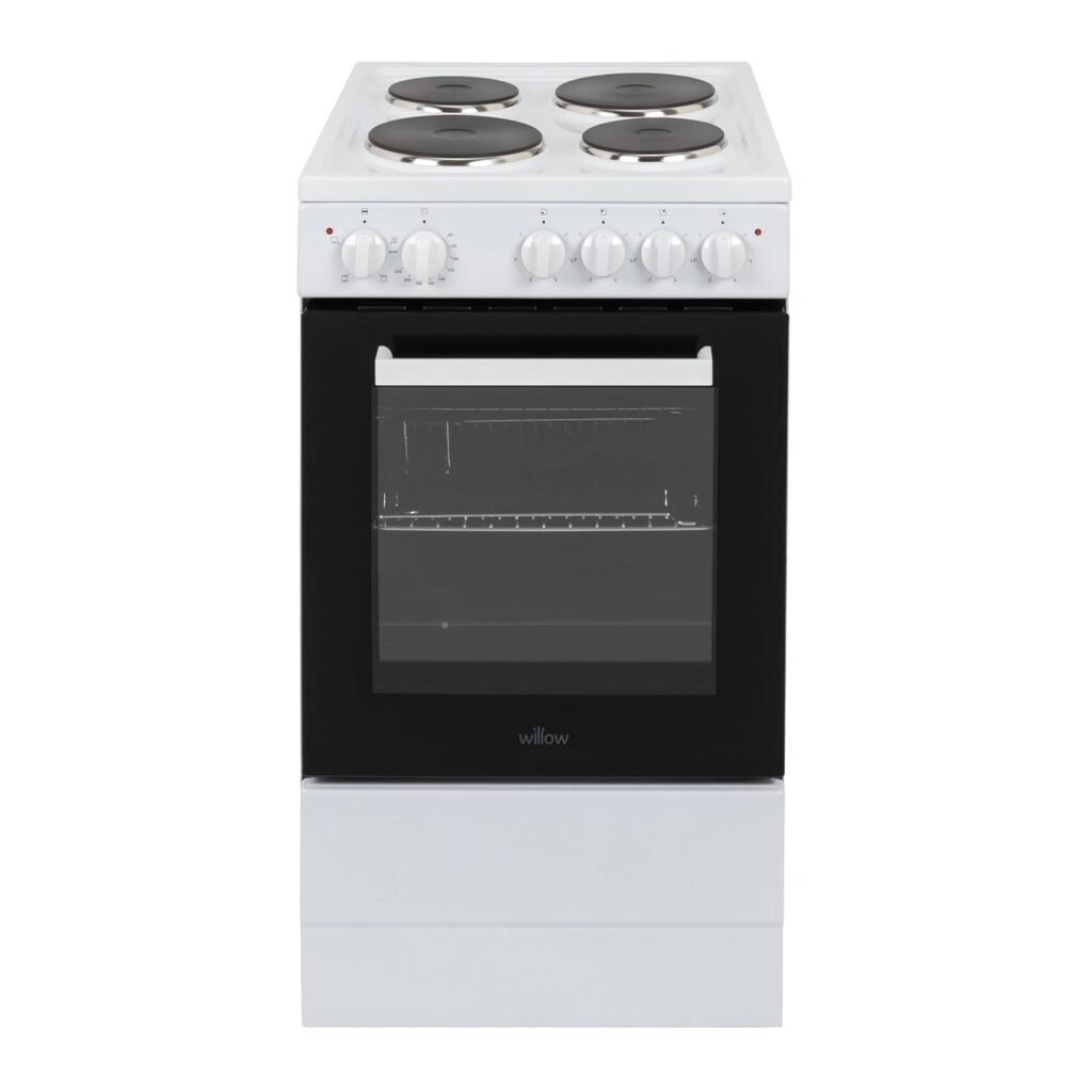 Freestanding Electric Cooker 62L 4 Solid Plate Hobs White