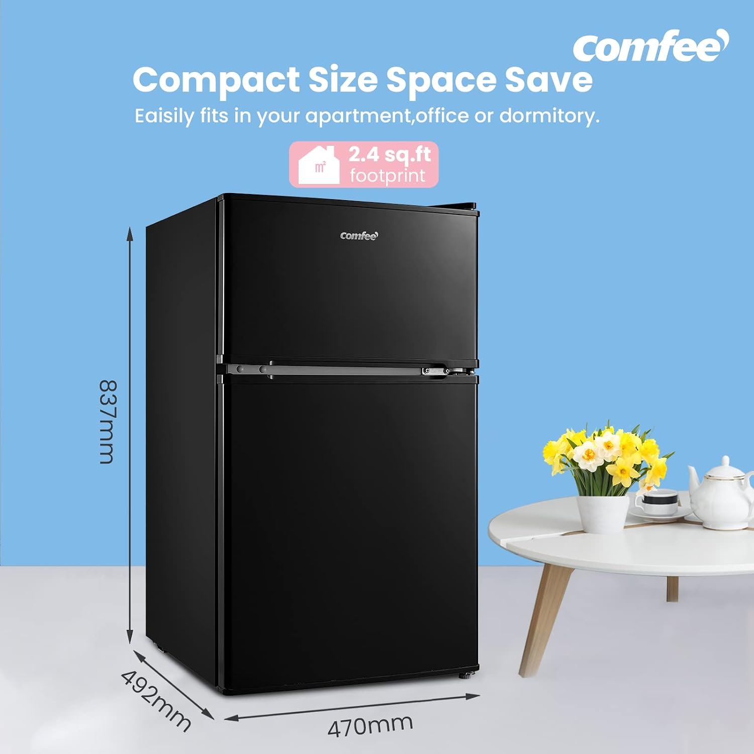 Fridge freezer with both doors open