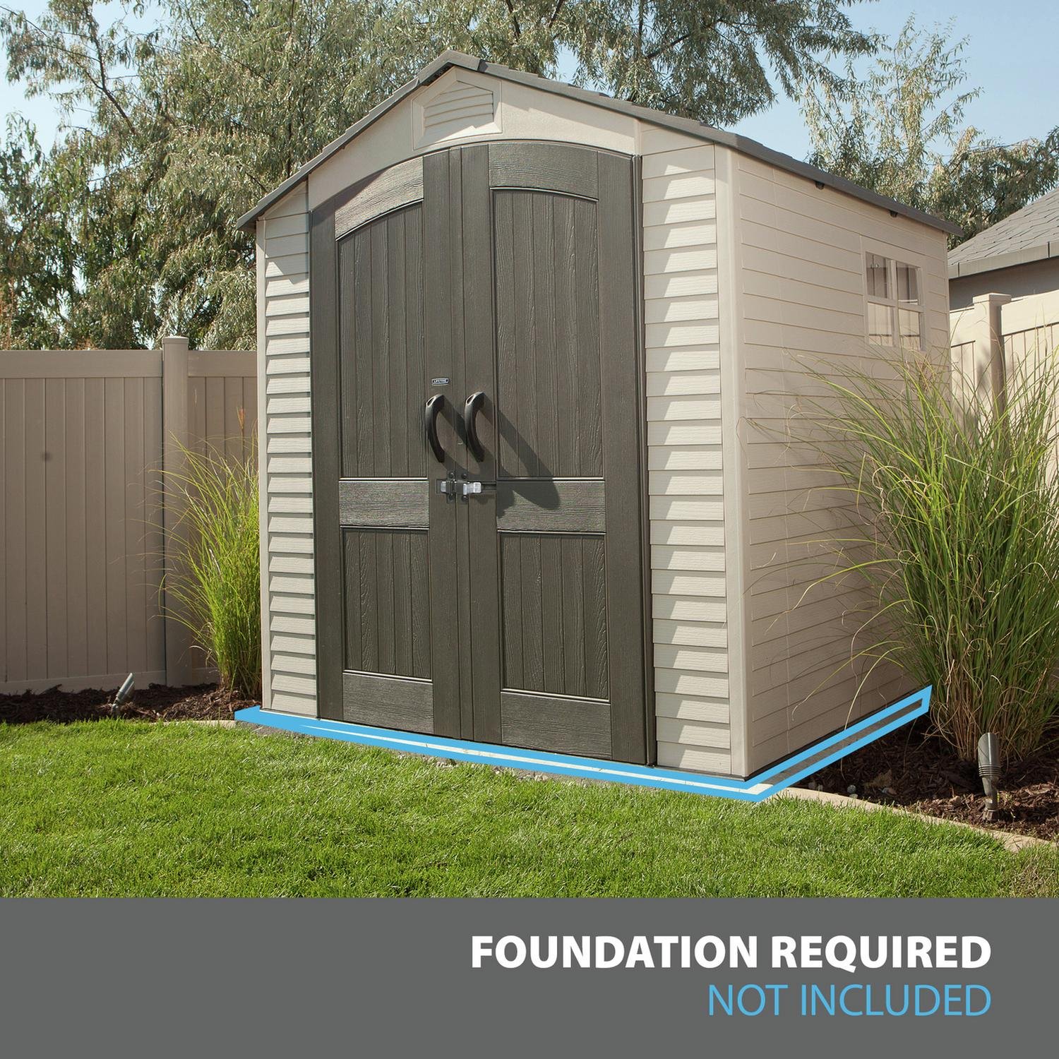 Lifetime 7 x 7 ft shed in a garden