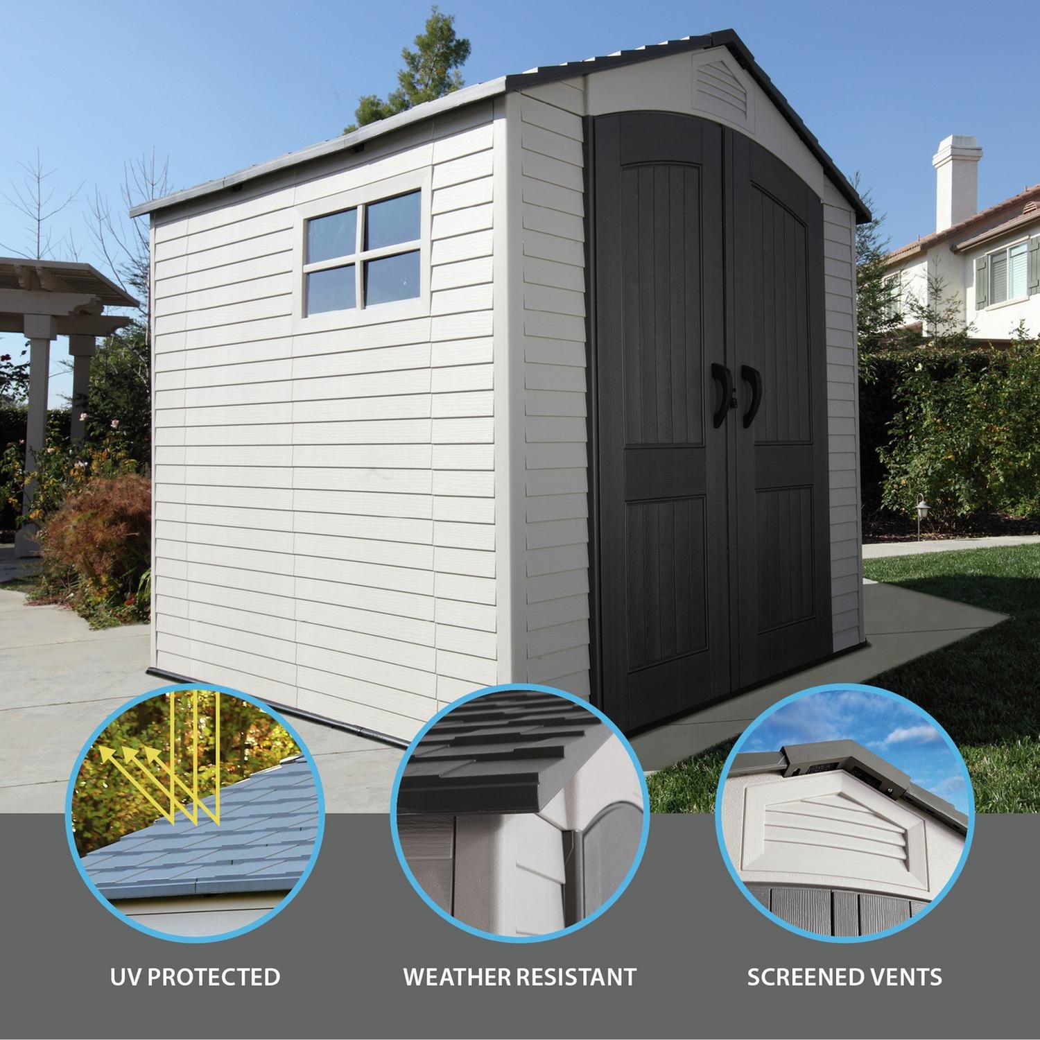Lifetime outdoor shed roof and panel detail