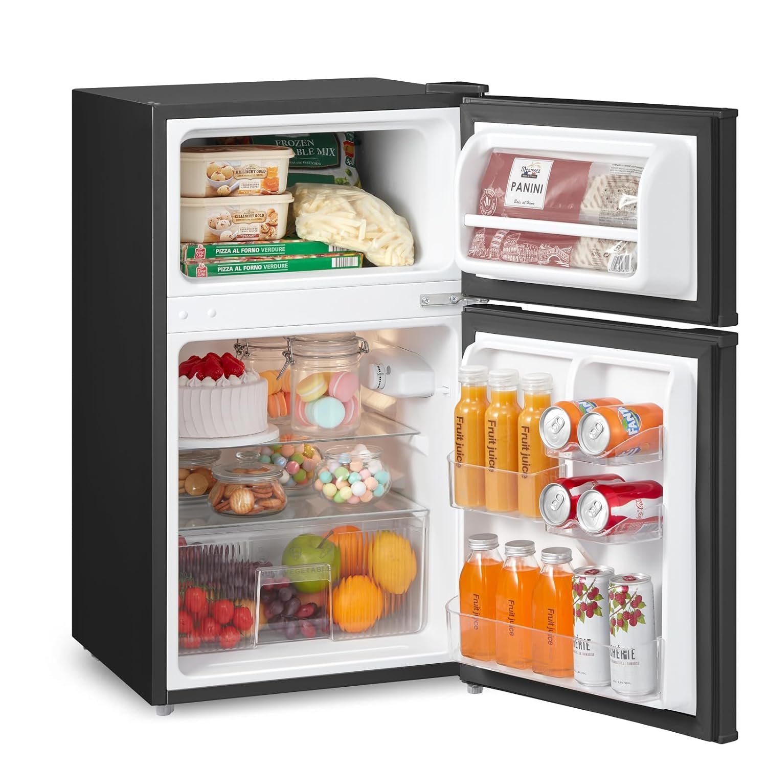 Black under counter double door fridge freezer