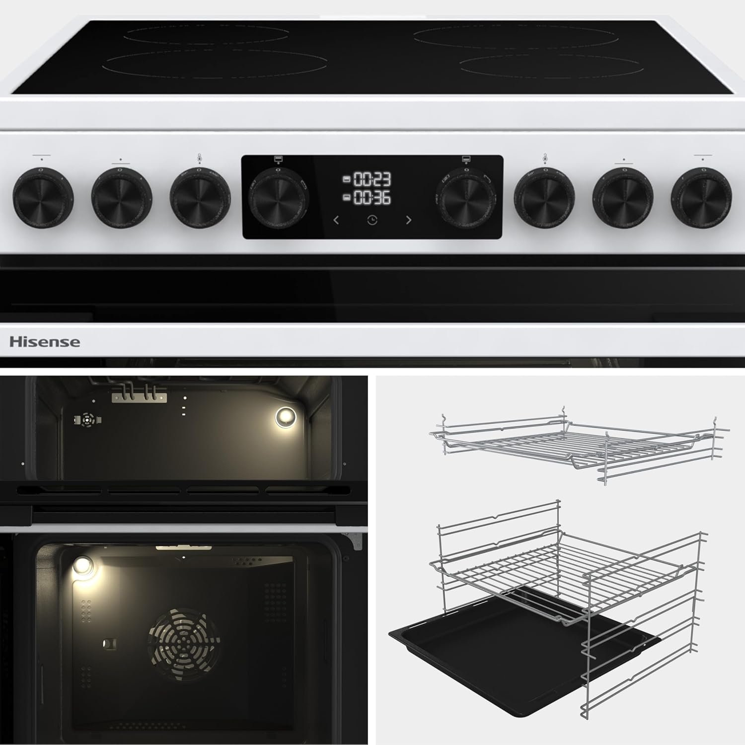 Cooker with oven doors and warming drawer