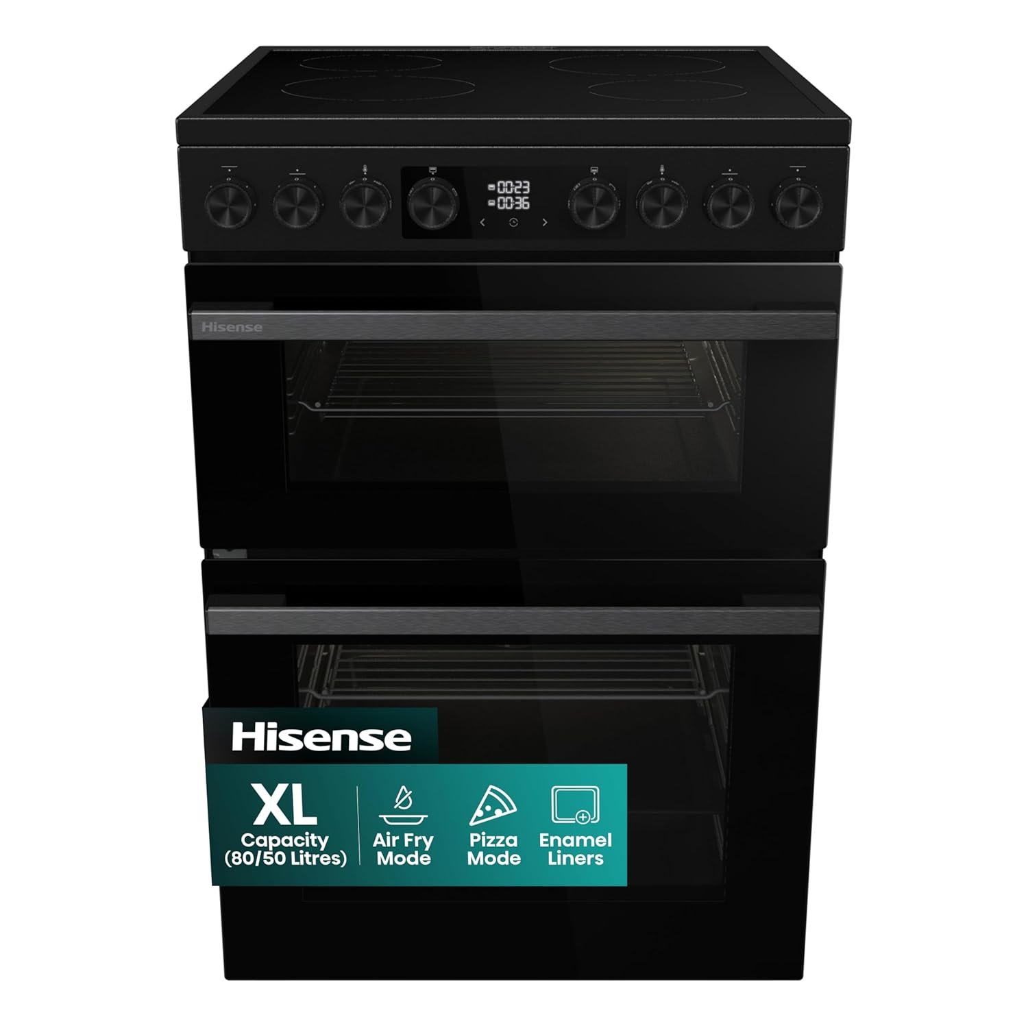 Black freestanding electric double oven cooker