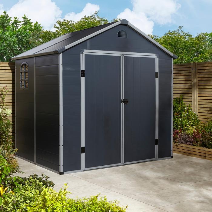 Airevale dark grey shed side windows and apex roof